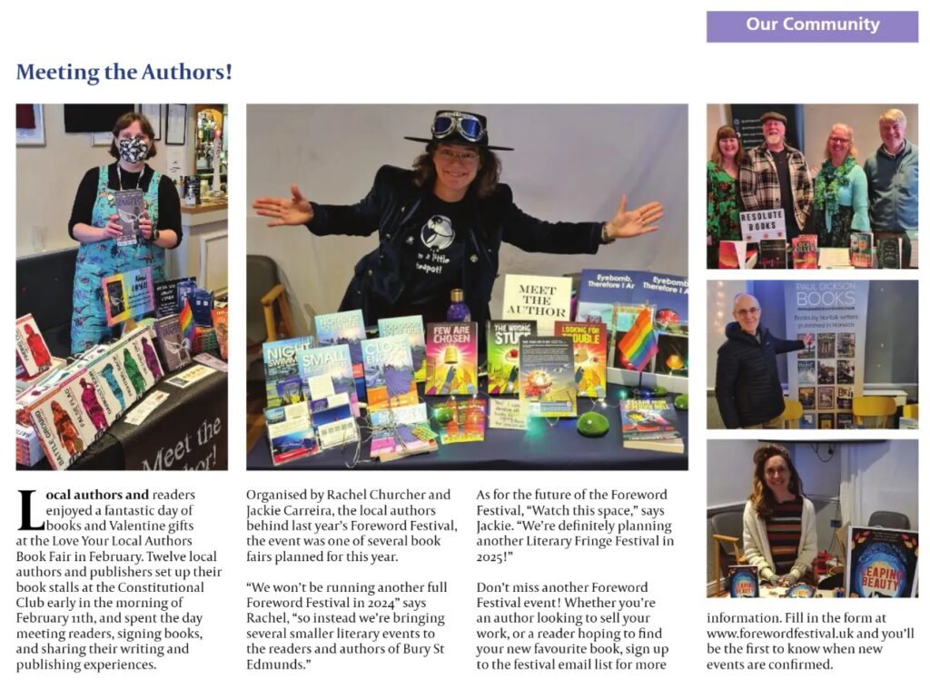Image of the article from the Bury St Edmunds Flyer on the Love Your Local Authors event.